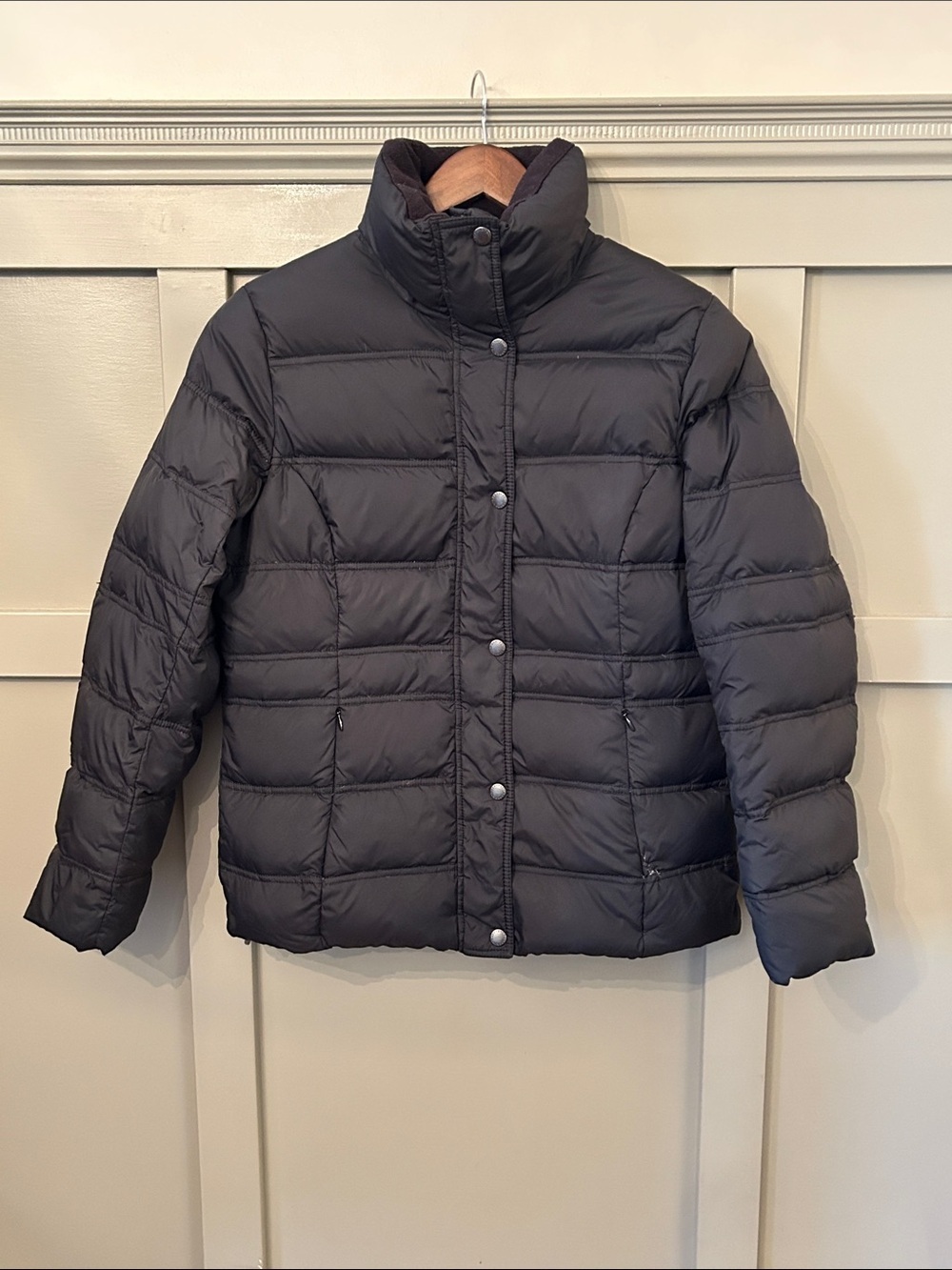 Lands' End Down Puffer Coat Jacket Black Full Zip Womens Size Small 6 - 8